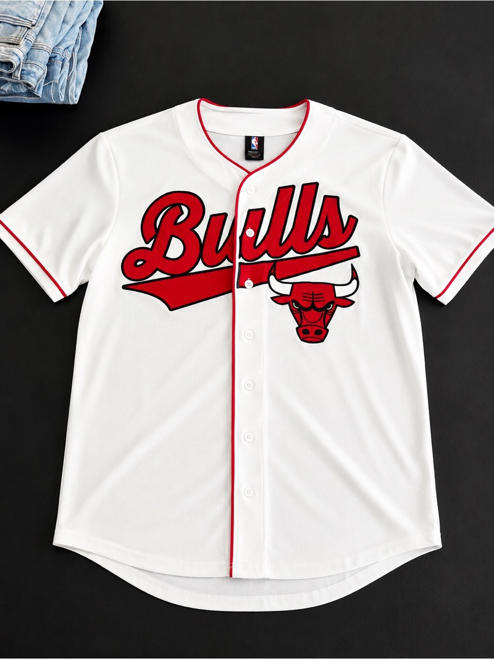 NBA White, Red & Black Chicago Bulls Mesh Jersey Collar Tag